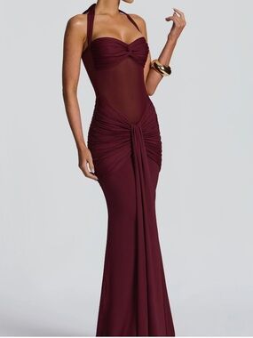 Elegant Burgundy Halter Maxi Dress